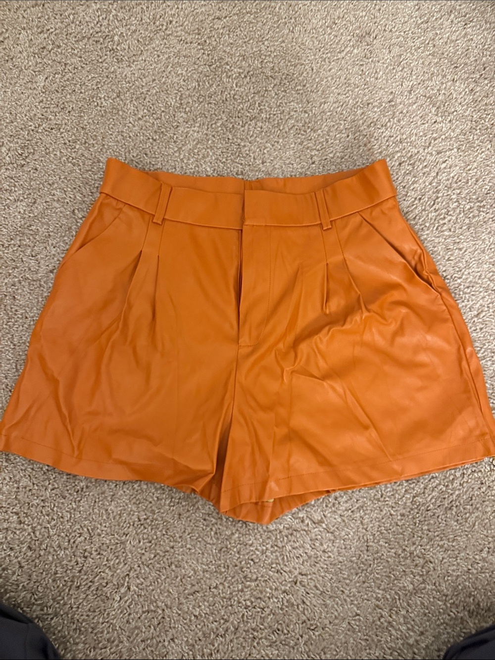 Day + Moon Orange Leather Shorts